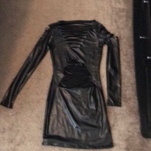 Faux  leather cut out dress